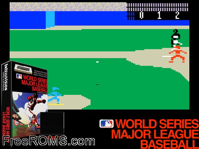 World Series Major League Baseball (1983)(Mattel)[b] Intellivision game showing 3D box cover and gameplay screenshot